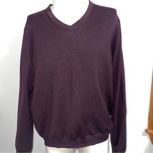 Brooks Brothers Mens L Stretch Sweater V-Neck Merino Wool Blend Burgundy Wine
